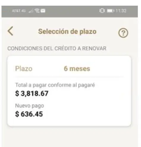 Selección de Plazo - Renovar Crédito Fonacot