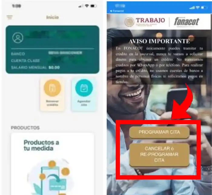 Cancelar o reagendar Cita en la APP Fonacot