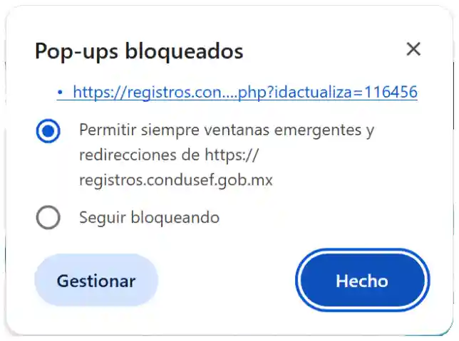 Aviso popups bloqueados