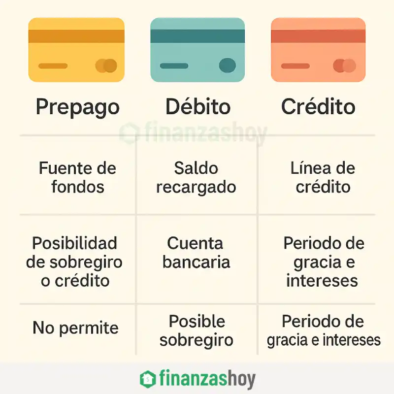Diferencias clave entre tarjetas prepago, crédito y débito