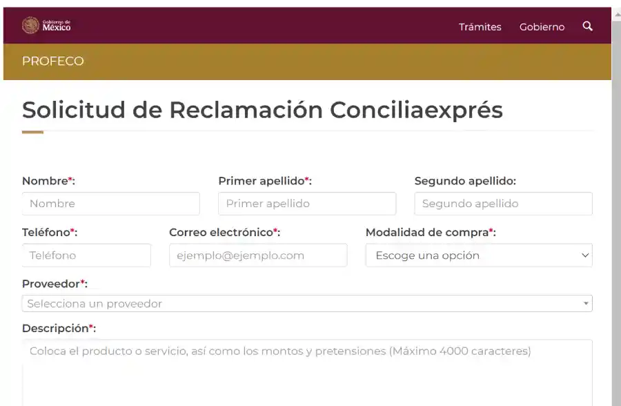 Profeco, solicitud queja ConciliaExpress